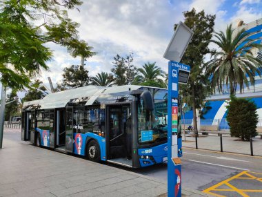 Barcelona, Spain - September 26, 2025: Cruise bus - Shuttle bus or cruise bus Between the port terminals and the end of La Rambla at Barcelona, Spain