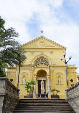 Sanremo, Italy - September 28, 2025: Steps of the Church of the Capuchin Friars with the statue of St Francis of Assisi on the churchyard in the city center