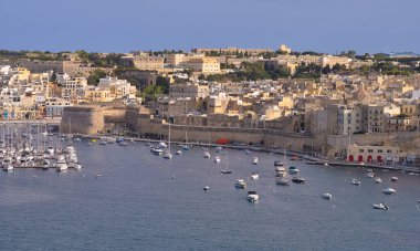 Drone view of Valletta city - little yachts and boats near Valletta in Malta
