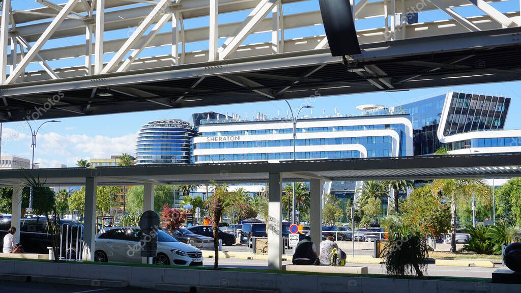 Nice, France - September 27, 2025: Sheraton hotel near Terminal 1 of Nice airport at Nice, France on September 27, 2025