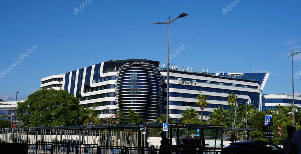 Nice, France - September 27, 2025: Sheraton hotel near Terminal 1 of Nice airport at Nice, France on September 27, 2025