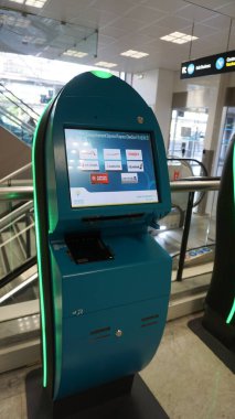 Nice, France - September 27, 2025: Self-service kiosks in airport terminal provide efficient check-in options for travelers, showcasing modern technology and user-friendly design