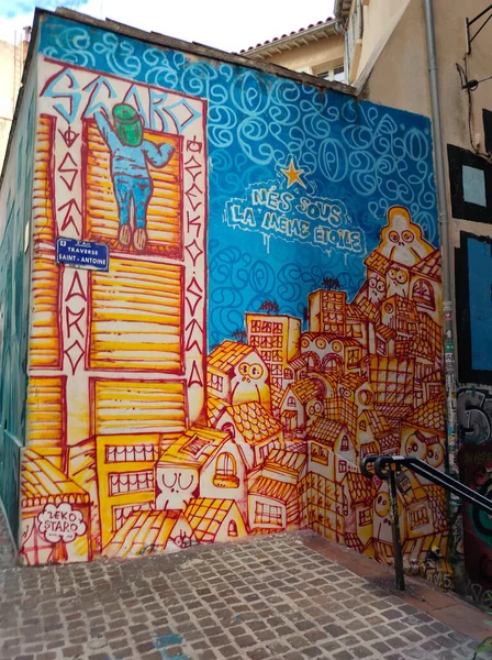 Marseille, France - September 27, 2025: Murale on building in Marseille at France, along the Le Panier, Marseille.