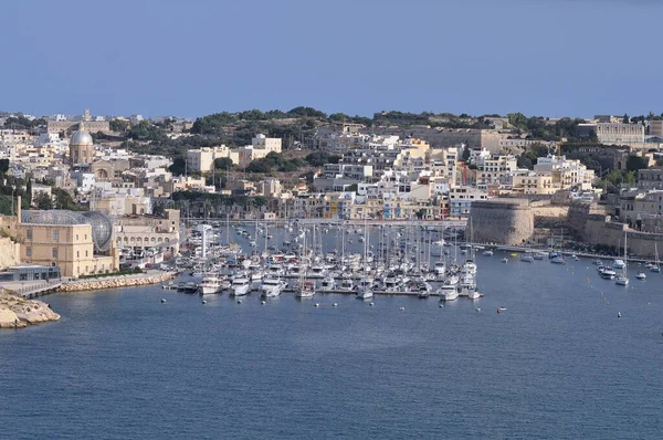 Drone view of Valletta city - little yachts and boats near Valletta in Malta