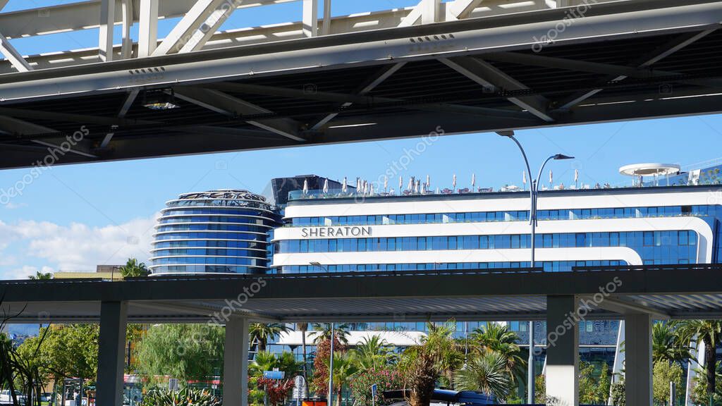 Nice, France - September 27, 2025: Sheraton hotel near Terminal 1 of Nice airport at Nice, France on September 27, 2025