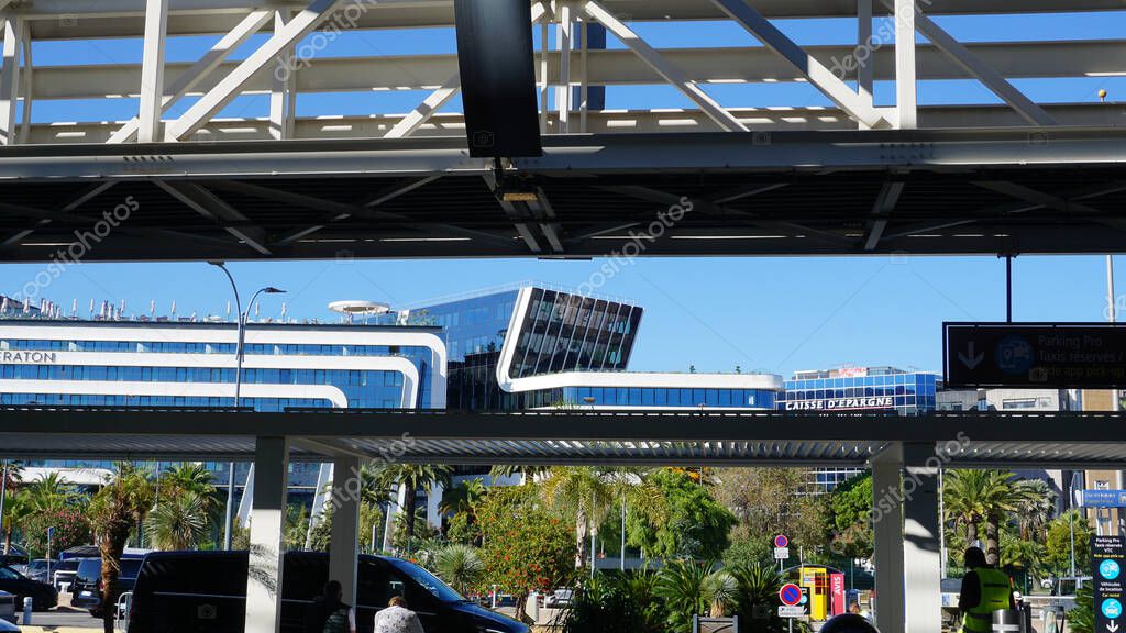 Nice, France - September 27, 2025: Sheraton hotel near Terminal 1 of Nice airport at Nice, France on September 27, 2025