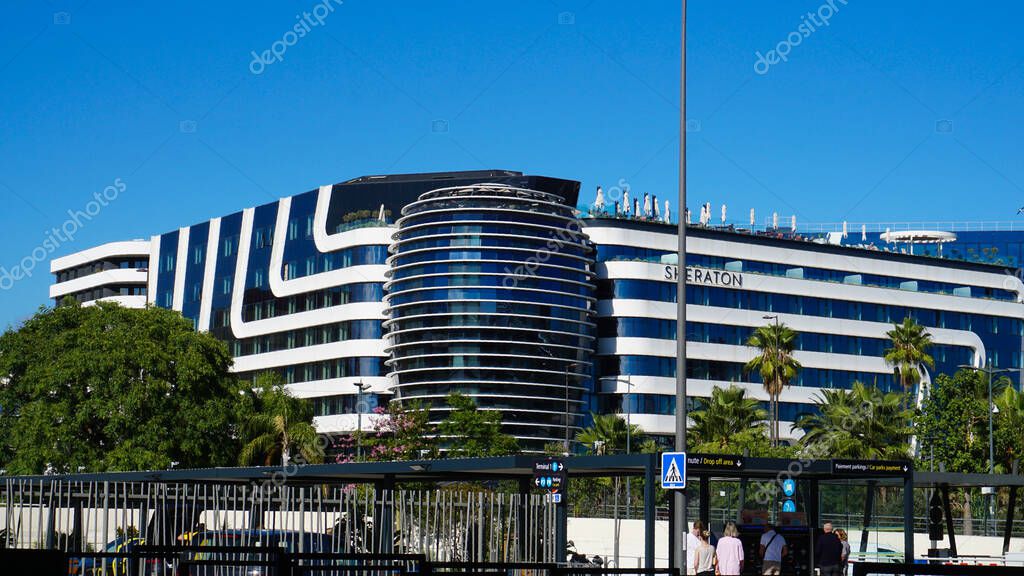 Nice, France - September 27, 2025: Sheraton hotel near Terminal 1 of Nice airport at Nice, France on September 27, 2025