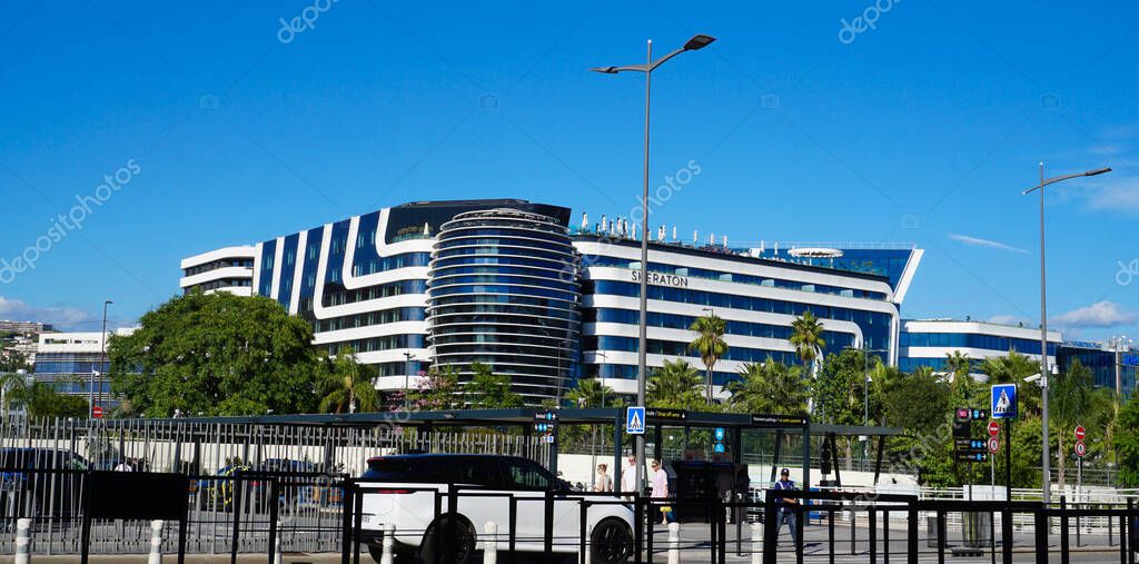 Nice, France - September 27, 2025: Sheraton hotel near Terminal 1 of Nice airport at Nice, France on September 27, 2025