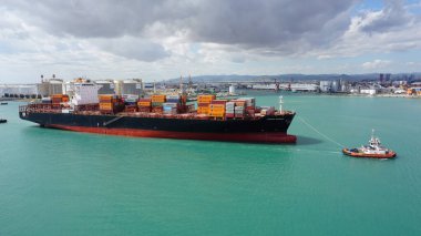 Barcelona, Spain - September 26, 2025: Cargo containers Hapag-Lloyd stored on the cargo ships. Hapag-Lloyd is a global leader in container shipping