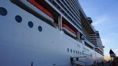 Messina, Italy - September 23, 2025: View of the MSC World Europa, a cruise ship of the MSC Cruises company docked at the port of Messina, Italy