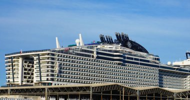 Valletta, Malta - September 24, 2025: View of the MSC World Europa, a cruise ship of the MSC Cruises company docked at the port of Valletta.