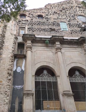 Barselona, İspanya - 14 Aralık 2025 San Agustin Kilisesi. Barcelona 'da El Raval' da bulunan bir Katolik tapınağı. Placa de Sant Agusti caddesinde, tarihi merkezde..