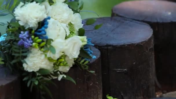 Svatba bílá kytice na pařezy — Stock video