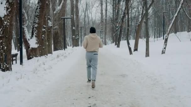 Jogger solitario nel parco invernale — Video Stock