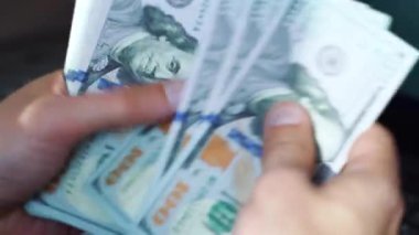 Erkek eller Amerikan dolarlarını sayıyor