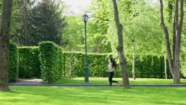 Frau joggt gegen Gartenlabyrinth — Stockvideo