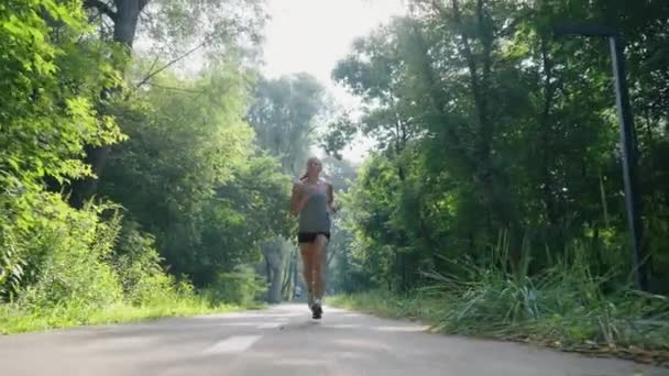 Joggerin frühmorgens im Park — Stockvideo