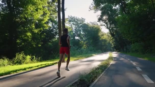 朝の日差しの中を走るランナー — ストック動画