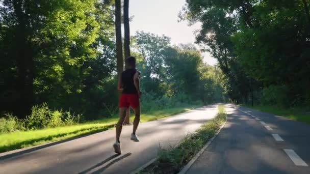 Coureur sur la route au soleil du matin — Video