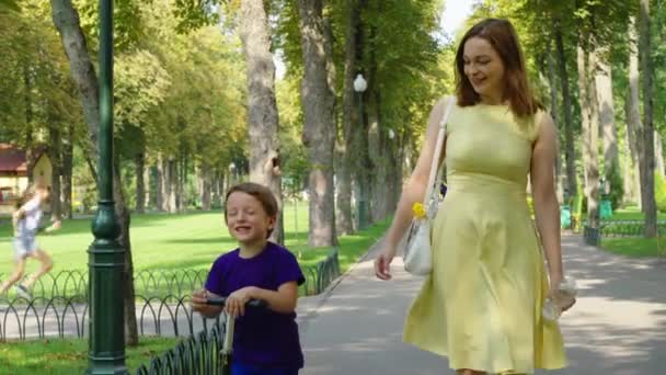 Rodzinny spacer w parku w letni dzień — Wideo stockowe
