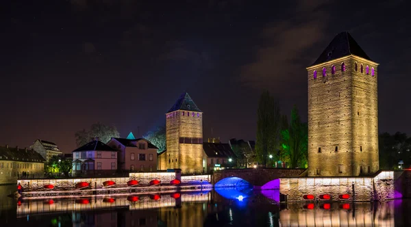 Ponts couverts w nocy w Strasburgu — Zdjęcie stockowe