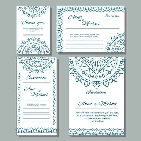 Conjunto de invitaciones de boda . — Vector de stock