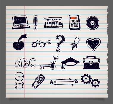 Çizilmiş doodle okul öğeleri