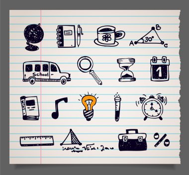 Vektör okul öğeleri simgeler doodle, ayarla 