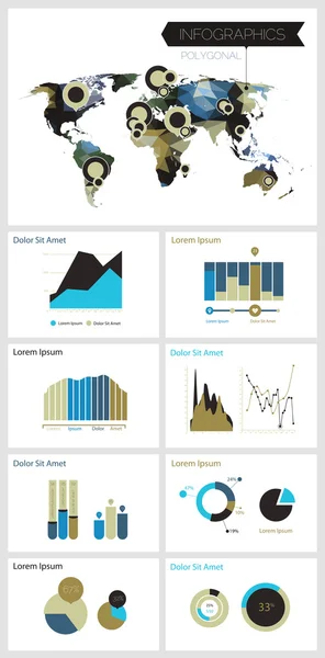 Polygonální světovou mapu a infografiky šablony — Stockový vektor