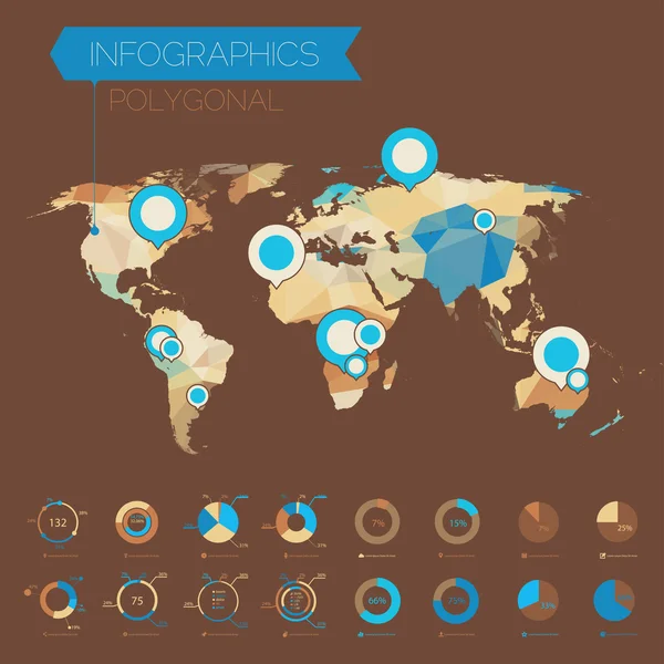 Mapas mundiales poligonales y plantillas de infografías — Vector de stock