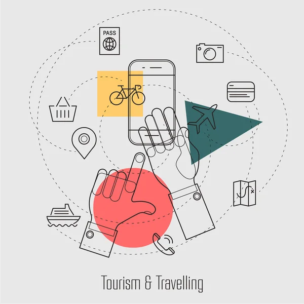 Turystyka i podróże koncepcja linii — Wektor stockowy