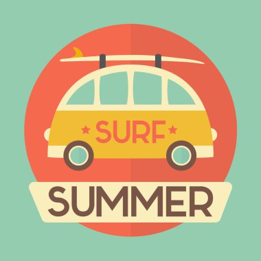  otobüs üzerinde sörf ile illüstrasyon