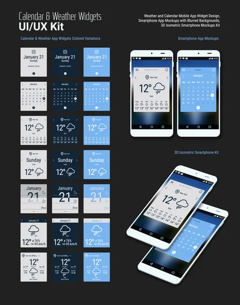 Weather widgets UI and UX material Kit — Stock Vector