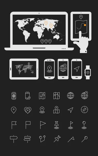 Kaart van de lijn dun icons set — Stockvector