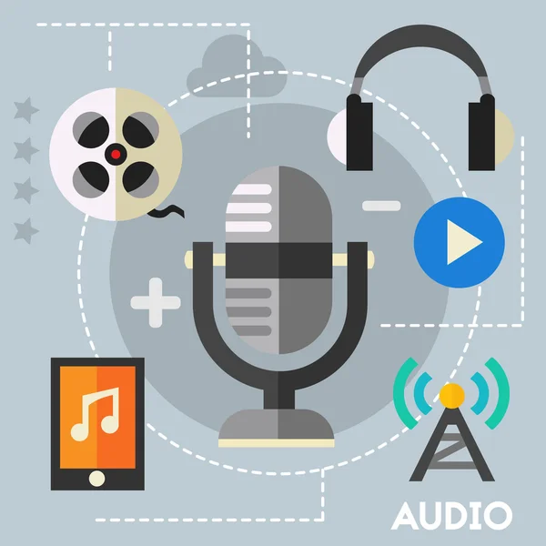 Produksi audio dan podcast - Stok Vektor
