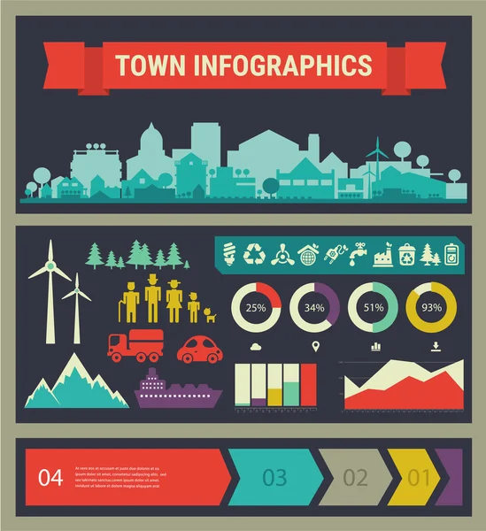 Kleinstadt und Infografik — Stockvektor