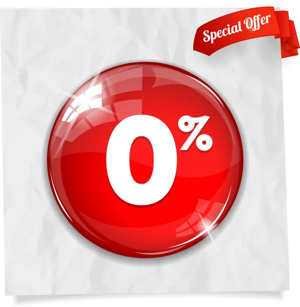 Glossy red round 0% button — Stock Vector