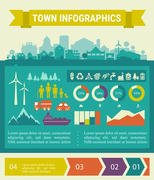 Kleine stad en infographics — Stockvector