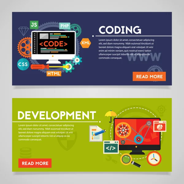 Banners de desarrollo y codificación — Archivo Imágenes Vectoriales