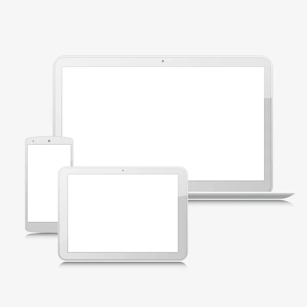 空のノート パソコン、スマート フォン、タブレット — ストックベクタ