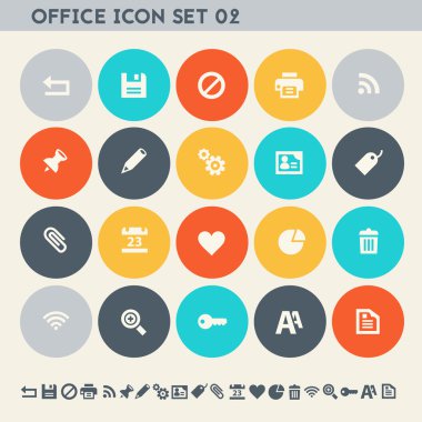 Ofis 2 simge seti. Çok renkli düz düğmeleri