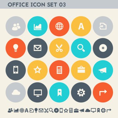 Office 3 simge seti. Çok renkli kare düz düğmeleri