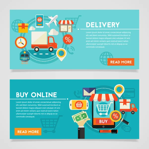 Comprar on-line e conceito de entrega —  Vetores de Stock