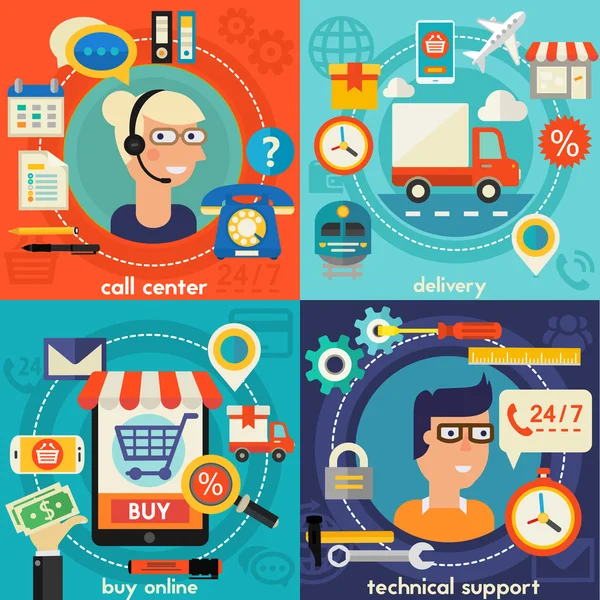 Онлайн-шопинг, клиентская поддержка — стоковый вектор