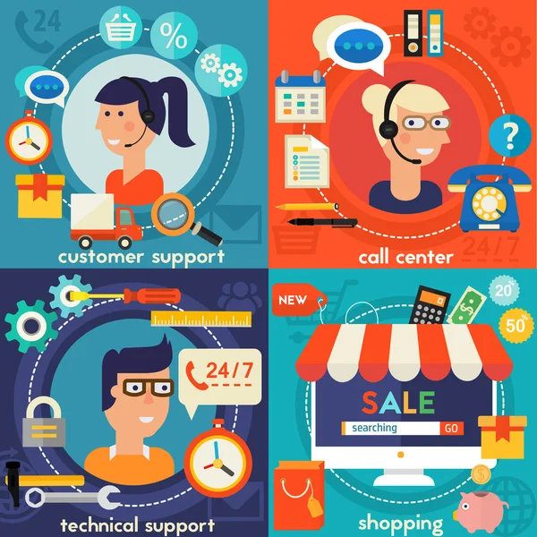 Online alışveriş, müşteri, teknik destek — Stok Vektör