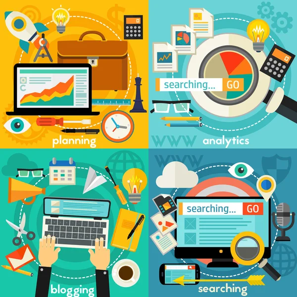 Wyszukiwanie w sieci Web i koncepcja Analytics — Wektor stockowy