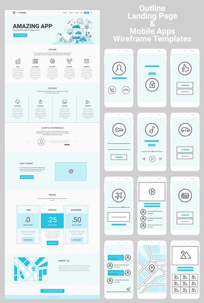 Sitio web de una página y aplicaciones móviles — Archivo Imágenes Vectoriales