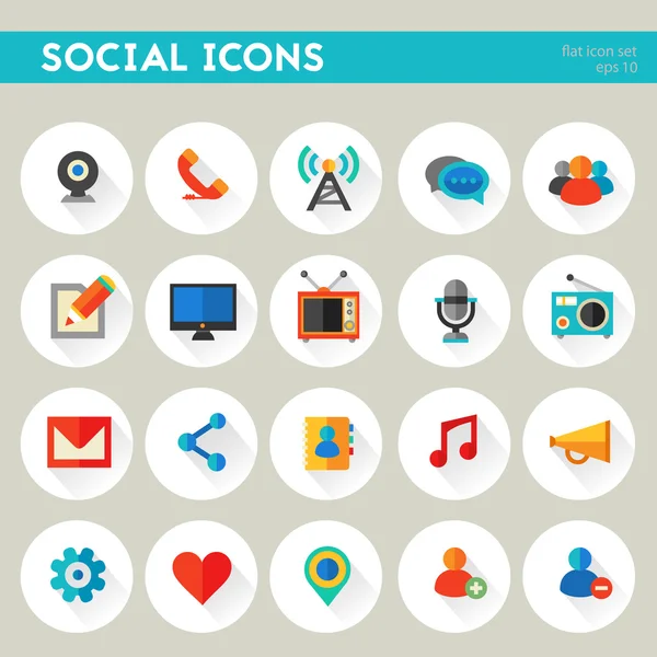 Conjunto de iconos sociales detallados de moda — Vector de stock