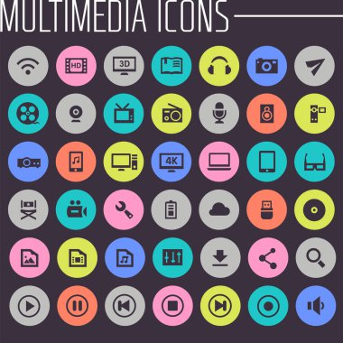 Moda düz tasarım büyük çokluortam simgeleri ayarlandı