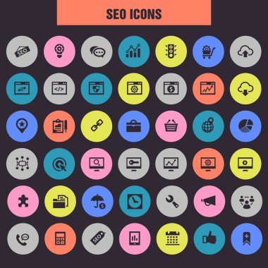 Moda düz tasarım büyük SEO simgeleri seti